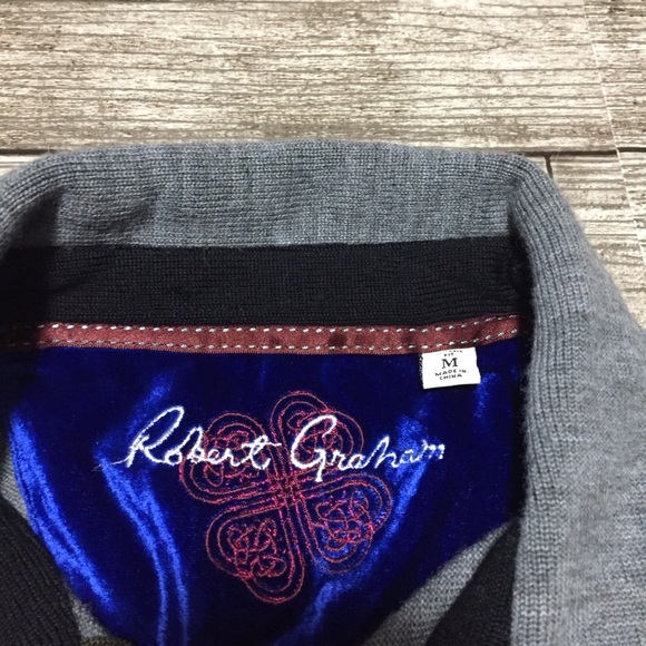 Robert Graham Wool Sweater Polo Men’s M Gray Pullover Collared - Picture 8 of 10